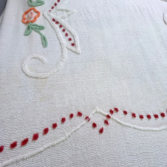 Vintage Chenille Bedspread Blanket Full Queen King Off White 92 x 100 Flowers - Picture 10 of 16